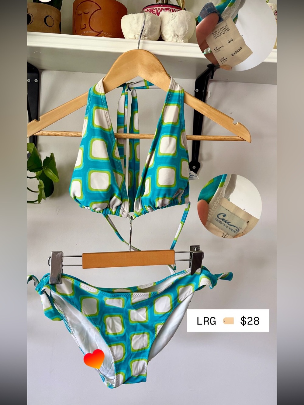 Blue & Green Geometric Halter Bikini Top